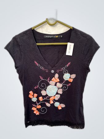 Rozzana Black Embroidered V-Neck Blouse