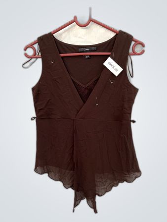 H&M Brown Sheer Lace Blouse