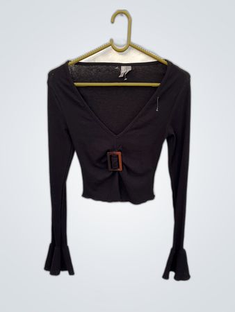 ASOS Black V-Neck Bell Sleeve Blouse