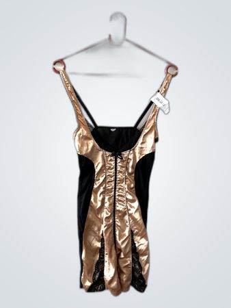 Unbranded Black and Gold Lace-Up Satin Mini Dress