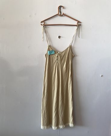Zara Beige Lace-Up Slip Dress