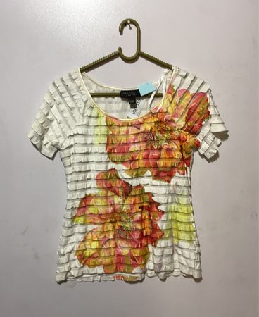 BCBG Printed Ruffle Blouse