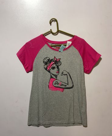 Gray and Pink Believe Graphic T-Shirt