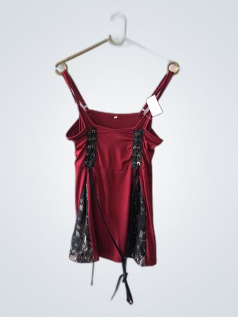 Red Dress with Black Lace Details