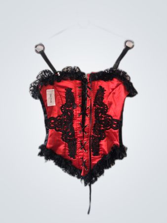 Red Satin Corset with Black Lace
