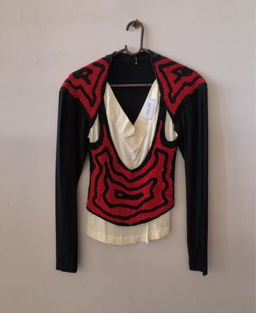 Long-Sleeve Top with Red and Black Design