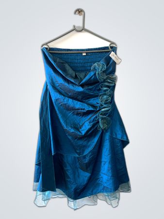Blue Strapless Ruched Mini Dress