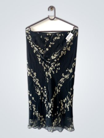 Zara Black Floral Chiffon Midi Skirt