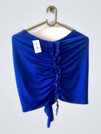 Blue Ruffle Wrap Crop Top
