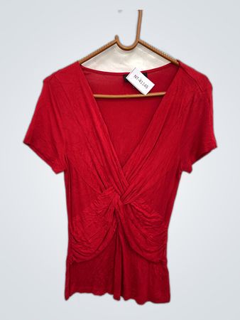 Cable & Gauge Red Wrap Blouse