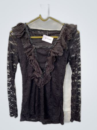 Black Lace Ruffle Blouse