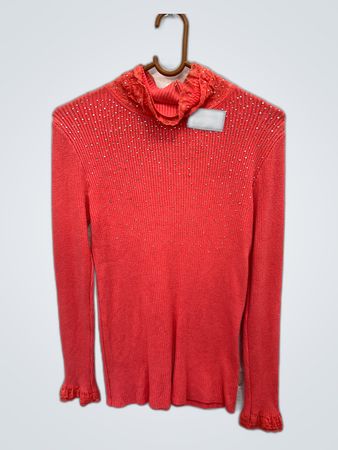 Red Ruffled Turtleneck Knit Top