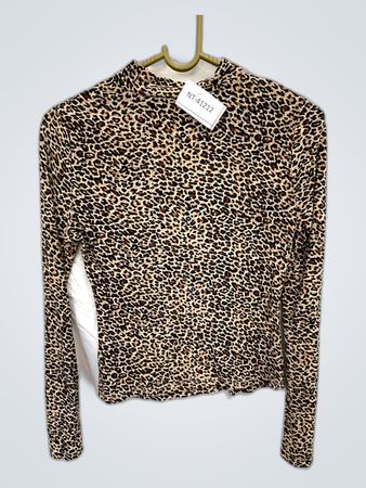 Leopard Print Long Sleeve Mock Neck Blouse
