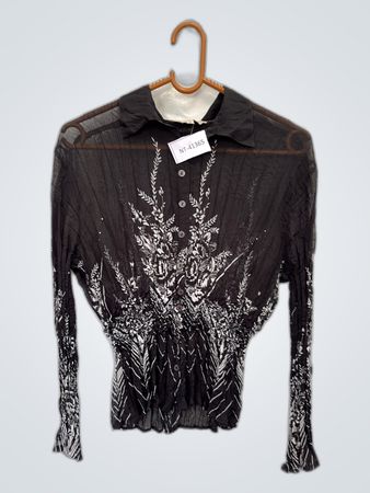 Carothers Queens Black Embroidered Sheer Blouse