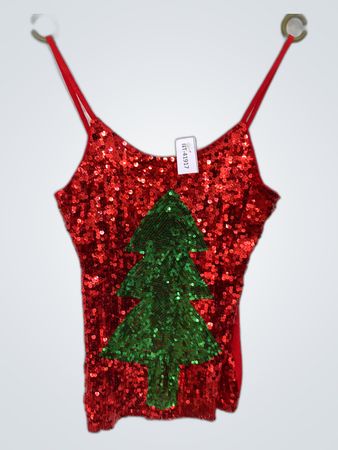 Marks & Spencer Red Sequined Christmas Tree Tank Top