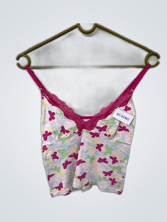 Pink Butterfly Print Lace Camisole