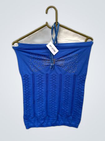 Blue Strapless Rhinestone Butterfly Tube Top