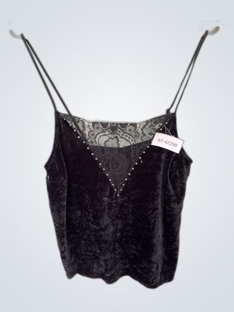 Black Velvet Camisole with Lace Trim