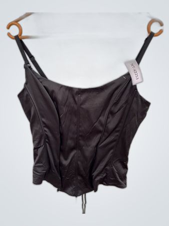 Black Lace-Up Satin Corset Top