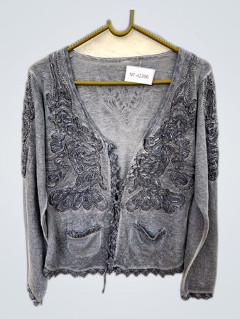 Embroidered Gray Knit Cardigan