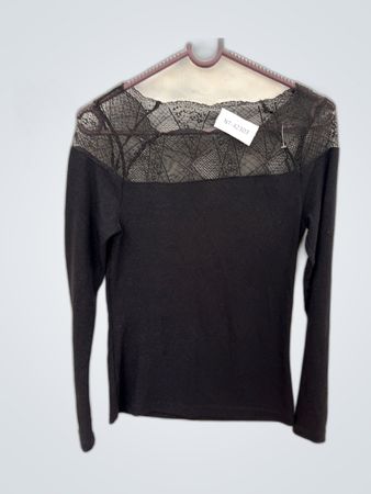 Black Lace Trim Long Sleeve Top