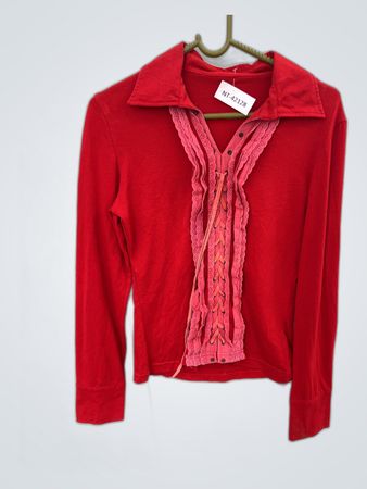 Red Ruffle Lace-Up Blouse