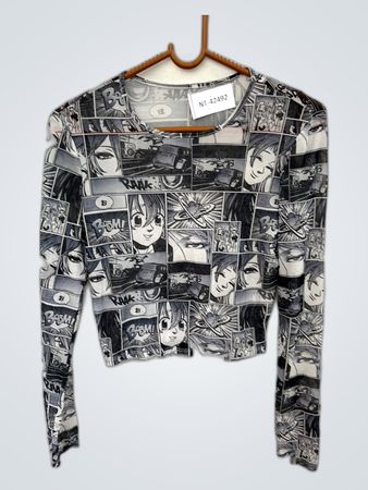 Sheer Printed Long Sleeve Crop Blouse