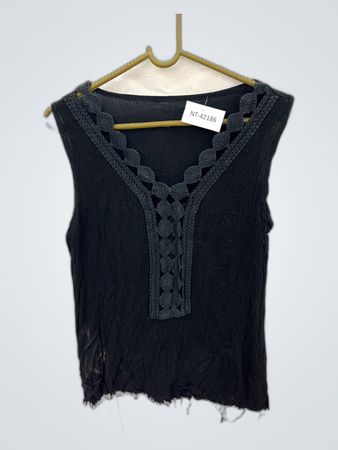 Black Crochet Trim Top
