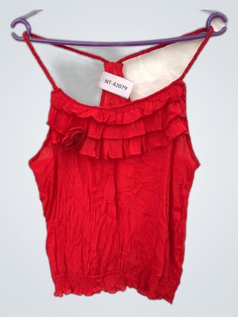 Red Ruffled Sleeveless Blouse