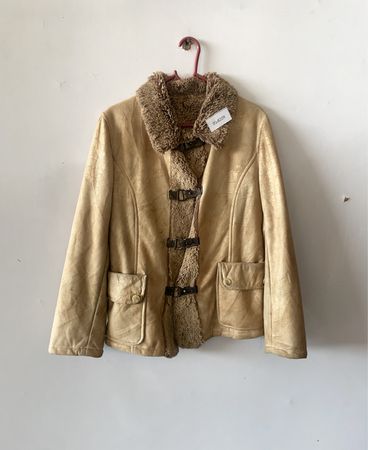 Unbranded Beige Faux Leather Jacket with Fur Collar