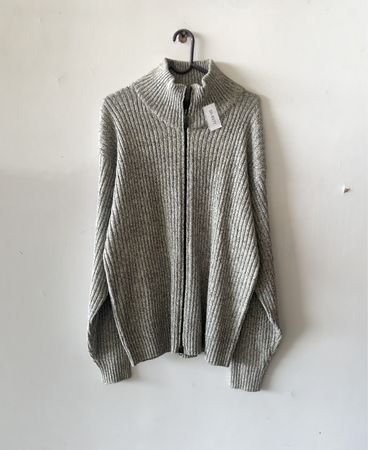 Grey Zip-Up Knit Cardigan