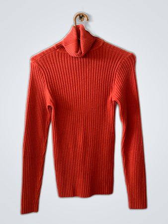 Red Turtleneck Knit Sweater