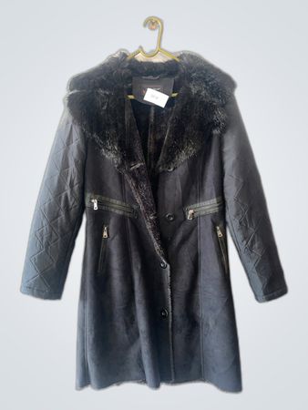 Veste en cuir noir Rino Pelle avec col en fourrure