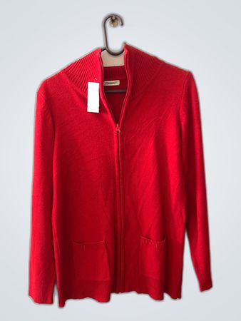DMART Red Zip-Up Knit Cardigan