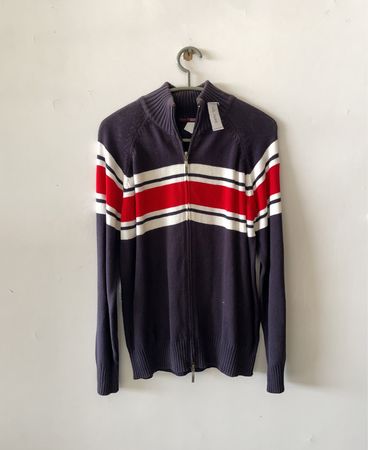 Five Man Striped Zip-Up Knit Cardigan