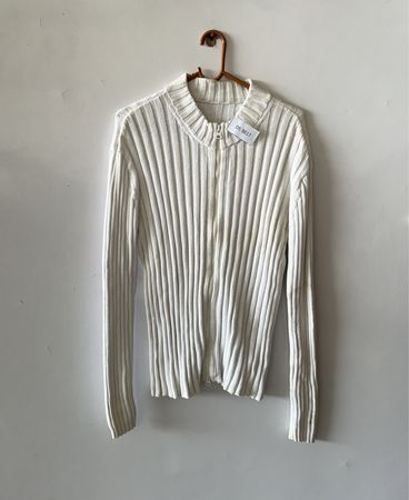 White Zippered Knit Cardigan