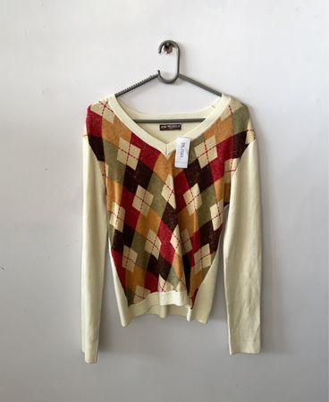 Menglu Checkered V-Neck Knit Sweater