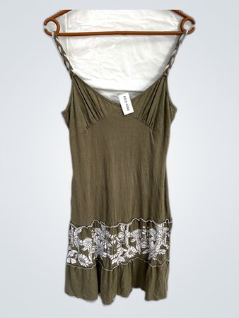 Olive Green Lace Trim Spaghetti Strap Mini Dress