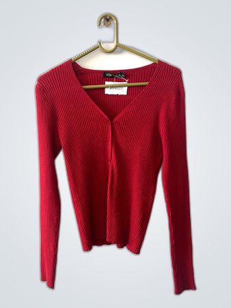 Red Knit Long Sleeve Top