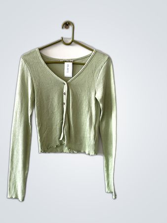 Green Ribbed Knit Top