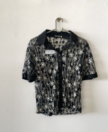 AL-MM Floral Embroidered Sheer Blouse