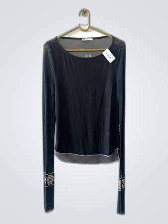 Black Sheer Embroidered Long Sleeve Blouse