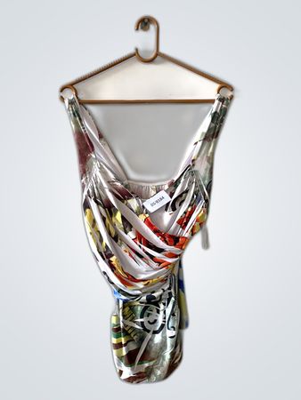 Multicolor Printed Wrap Party Dress