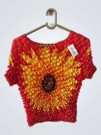 Cropped Knit Top with Sunflower Design