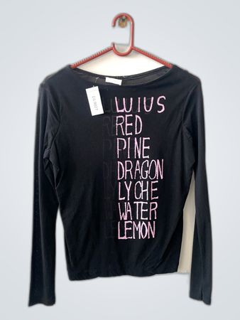 Black Long Sleeve Top with Pink Text