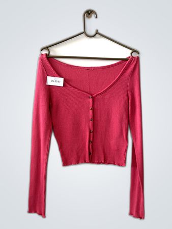 Red Ribbed Knit Cardigan