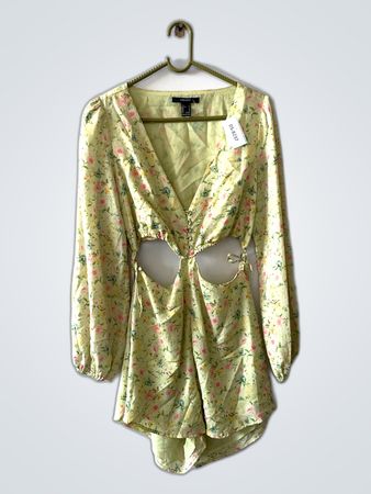 Forever 21 Green Floral Printed Long Sleeve Blouse