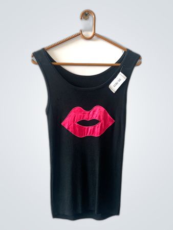 Black Tank Top with Pink Lips Graphic