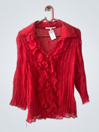 Patrice Freel Red Ruffle Blouse