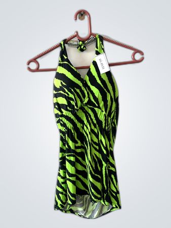 Neon Green and Black Zebra Halter Mini Dress